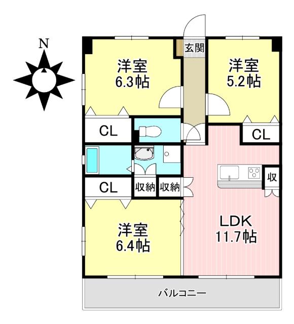 プランドール(3LDK/1階)の間取り写真