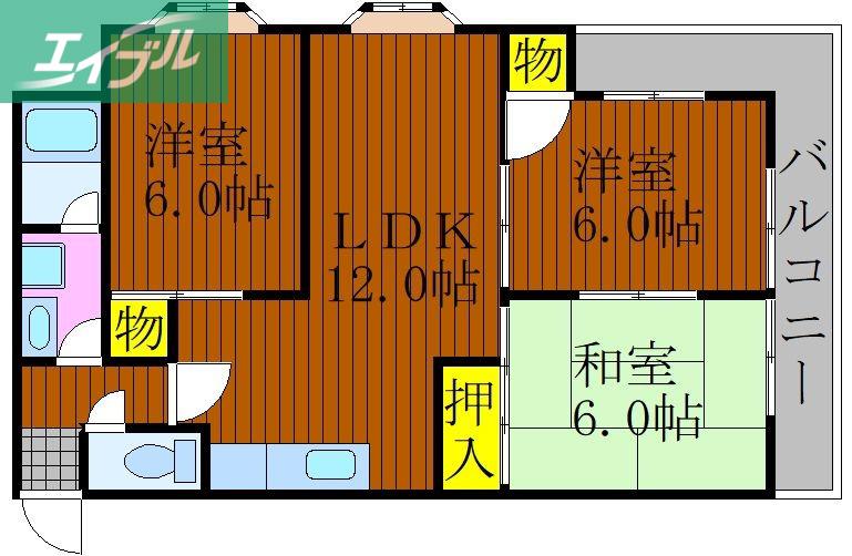 コーポみあき(3LDK/3階)の間取り写真