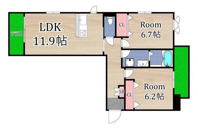 ヴィアソーレ鶴見A棟(2LDK/1階)の間取り写真