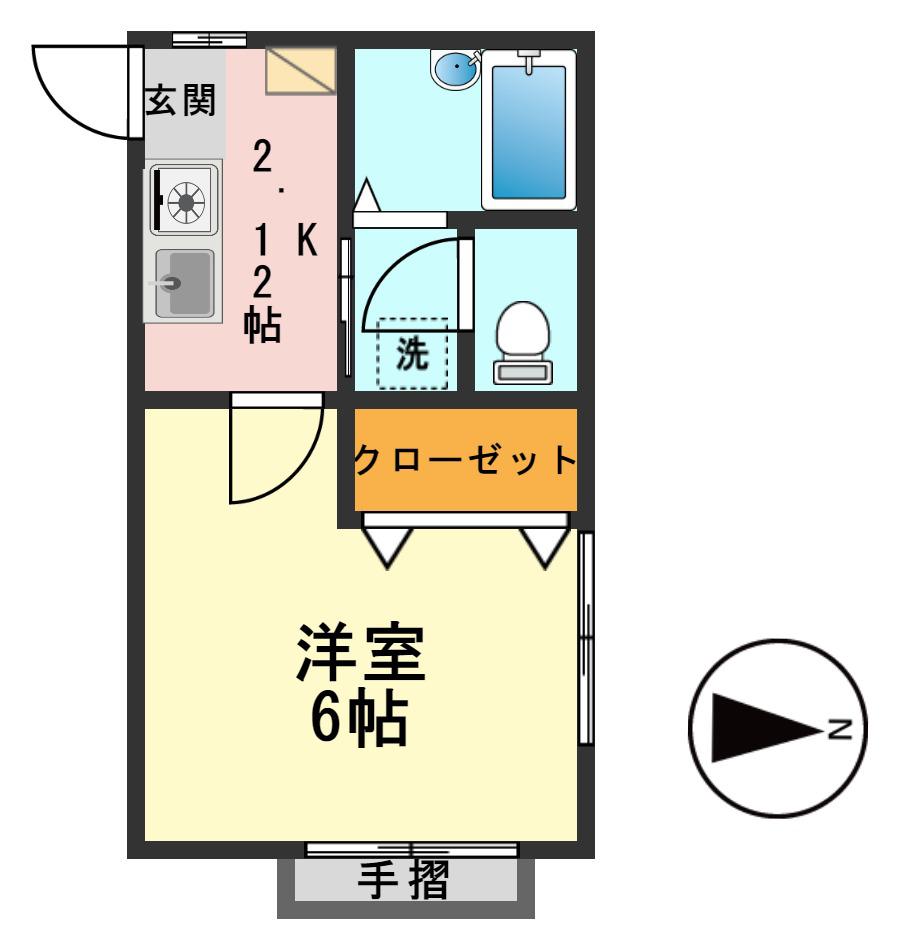 シャルム K(1K/2階)の間取り写真