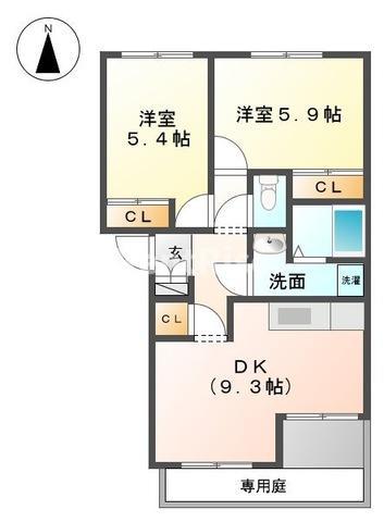 メモリアルパレス岩倉(2DK/1階)の間取り写真