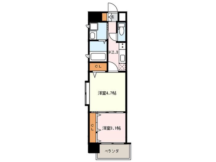 ギャラクシー空港通(2K/5階)の間取り写真
