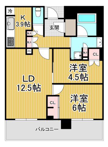 ジオタワー宝塚グランレジスTHE サウス(2LDK/14階)の間取り写真