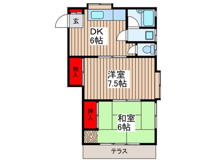 ルミネス関根(2DK/1階)の間取り写真