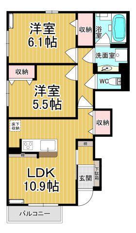 ヴィラレガーロA(2LDK/1階)の間取り写真