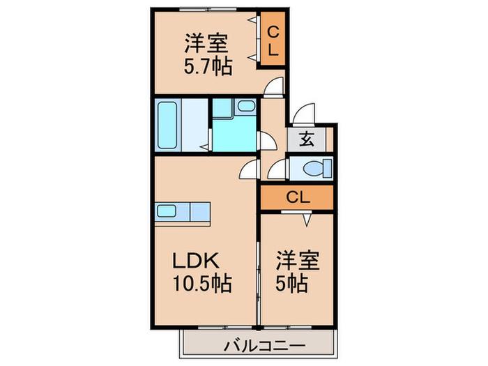 オリーヴァ上津A棟(2LDK/2階)の間取り写真