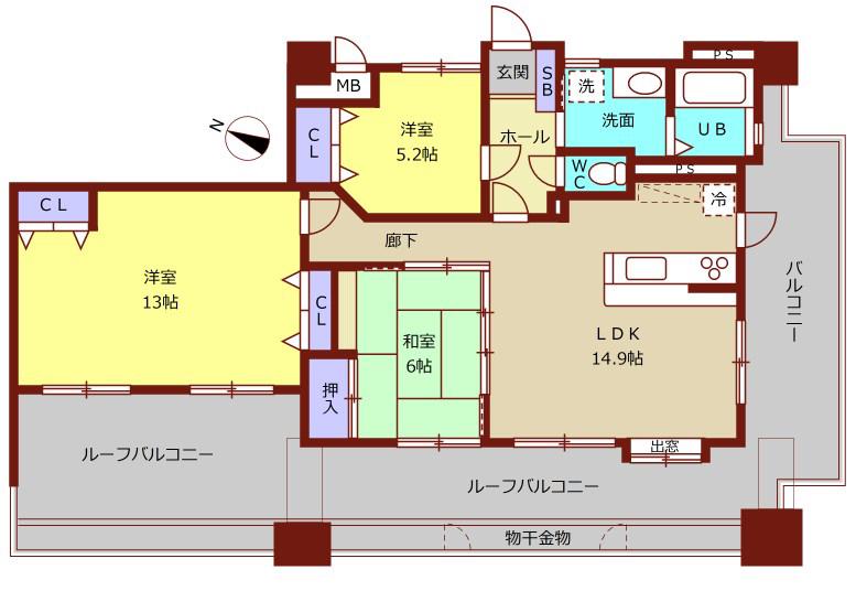 パレローヤル西新(3LDK/7階)の間取り写真