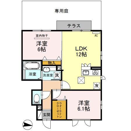 ＪＲ高崎線 上尾駅 バス乗車時間：15分 最寄りバス停で下車 徒歩7分 2階建 築10年(2LDK/1階)の間取り写真