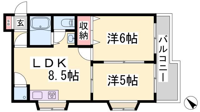 サンビルダー三宮(2LDK/8階)の間取り写真
