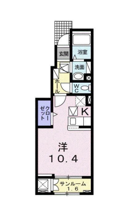 プレミアム22番館(ワンルーム/1階)の間取り写真