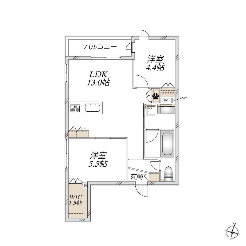 CASA ROOTIS(2LDK/2階)の間取り写真