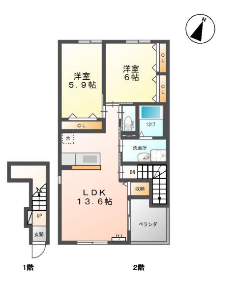 プティ・ベール結(2LDK/2階)の間取り写真