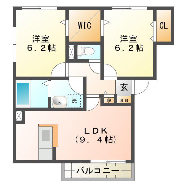 ハピネストA(2LDK/1階)の間取り写真