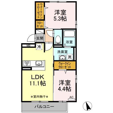 オッツ梅満II(2LDK/2階)の間取り写真