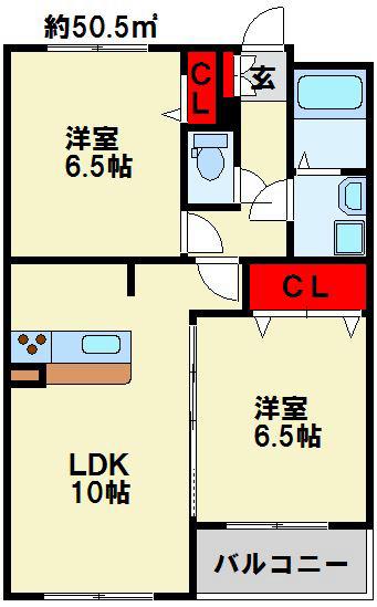 高峰第6晴和ビル(2LDK/3階)の間取り写真