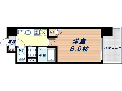 プレサンス難波元町(1K/4階)の間取り写真
