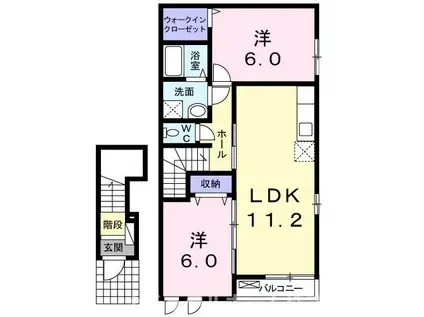 グラン・ジュテ 弐番館(2LDK/2階)の間取り写真