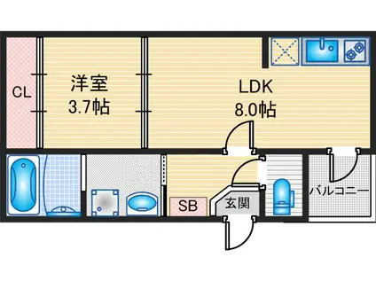ハーモニーテラス名西通II(1LDK/3階)の間取り写真