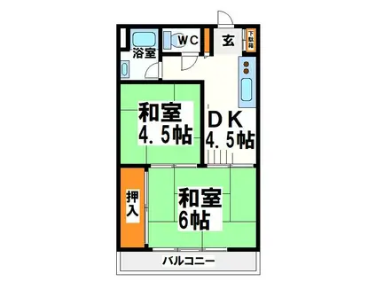 サンシモヤマ(2DK/1階)の間取り写真