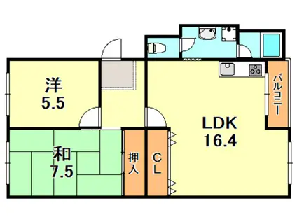 星陵台2号棟(2LDK/5階)の間取り写真