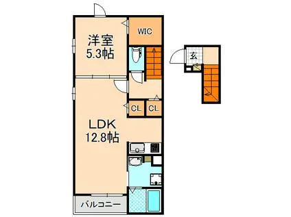 緑ケ丘1丁目(1LDK/2階)の間取り写真