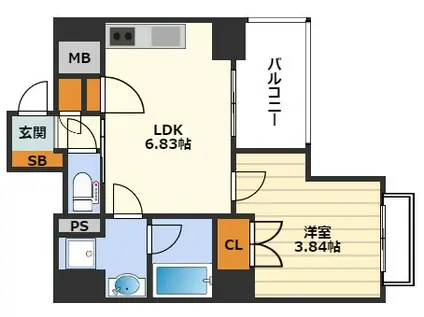 SK大阪天満宮プライマリーワン(1DK/7階)の間取り写真