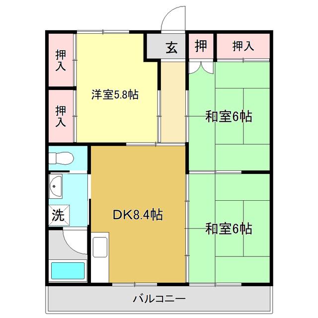 ハイツフジオ(3DK/6階)の間取り写真