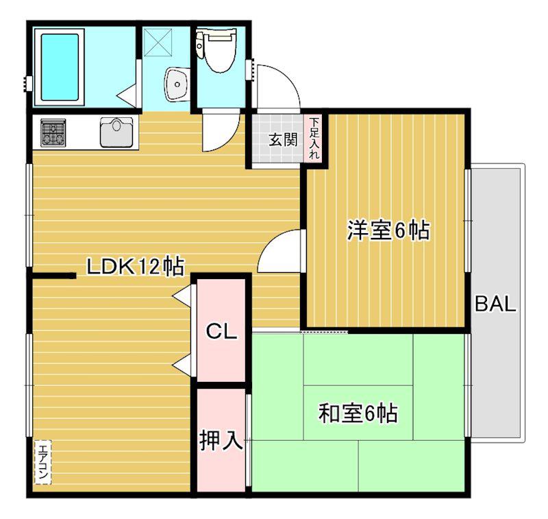 サンライフ永原A(2LDK/2階)の間取り写真
