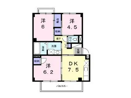 パルテールII(3DK/1階)の間取り写真