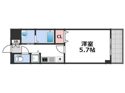 ルクレ難波(1K/6階)の間取り写真