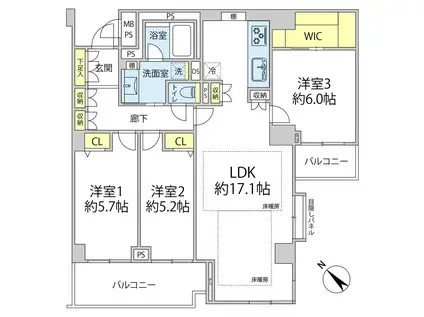 ヴェラハイツ小石川(3LDK/2階)の間取り写真