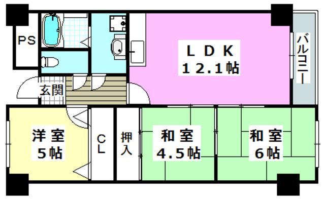 プランドール耳原(3LDK/4階)の間取り写真