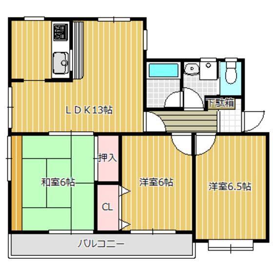 ソレアード沓谷(3LDK/1階)の間取り写真
