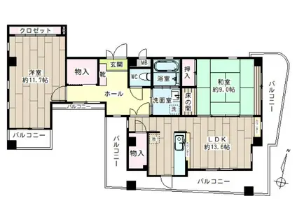 レジェンヌサトウ(2LDK/9階)の間取り写真