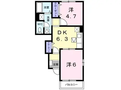 ブリッサ桜岡E(2DK/1階)の間取り写真