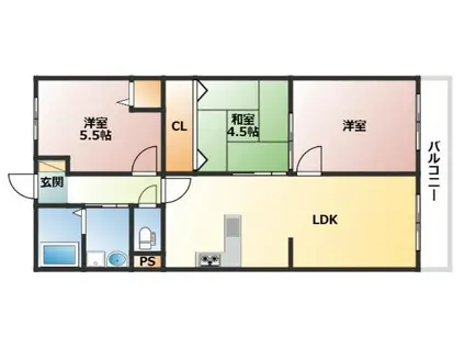 プレジデント東大阪4棟(3LDK/4階)の間取り写真