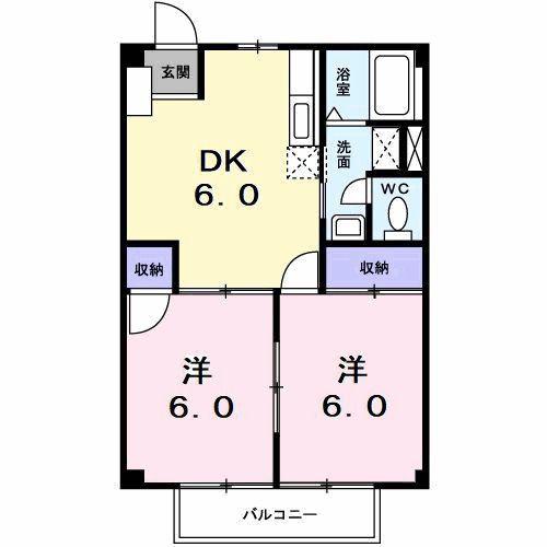 コモドハイツA(2DK/1階)の間取り写真