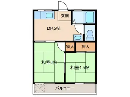 若葉ハイツ(2DK/2階)の間取り写真