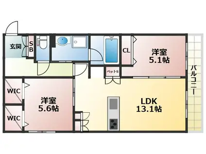 MAISON DE MINE NAGAI PARC EST(2LDK/1階)の間取り写真