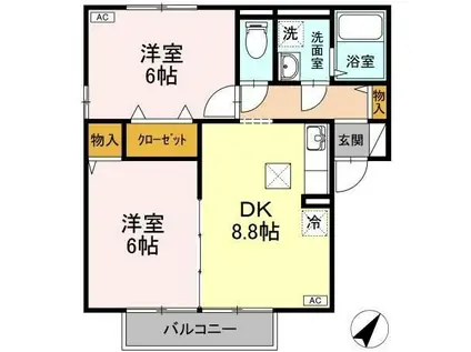 ボナールシャンブルII(2DK/1階)の間取り写真