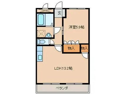 エバー・プレイス(1LDK/2階)の間取り写真