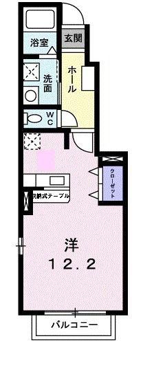 プラテリーアB(ワンルーム/1階)の間取り写真