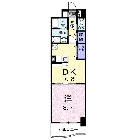 ドミール蔵王(1DK/4階)の間取り写真