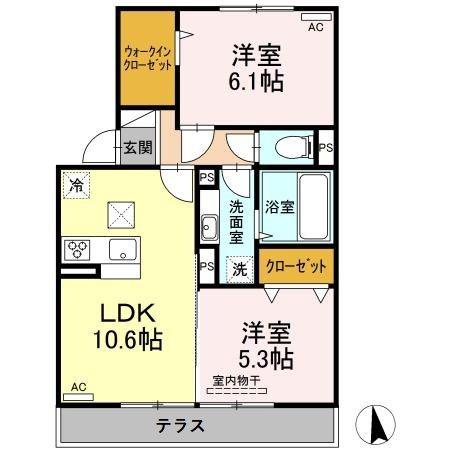 NAGISA B棟(2LDK/1階)の間取り写真