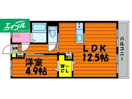 クオーレ清音(1LDK/2階)の間取り写真