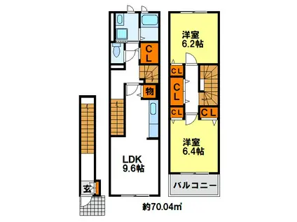ヴィレッタ二日市(2LDK/2階)の間取り写真