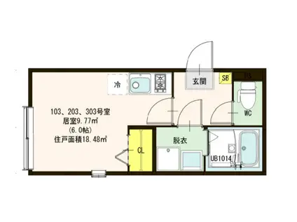 ハーモニーテラス六町V(ワンルーム/3階)の間取り写真