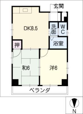シャルム恵 ADタイプ(2DK/4階)の間取り写真
