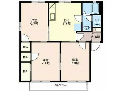 ゆうハイム(3DK/2階)の間取り写真