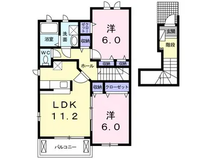 エスポワールI(2LDK/2階)の間取り写真